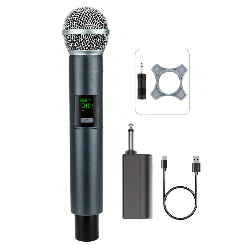 Micrófono sin varillas Dinámico Recargable para Canto de Karaoke, Bodas, DJ y Discursos con Anillo Antideslizante e Incluye Adaptador de 3.5mm