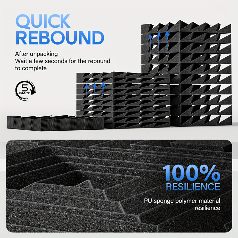 12pcs, 24pcs - Paneles de Espuma Aislante Acústica con Ranura Diamantada 5.08x30.48x30.48 cm, Paneles de Alta Densidad para Estudio, Paneles Decorativos 3D, Material Absorbente de Sonido para Hogar u Oficina (Incluye Pegatinas)
