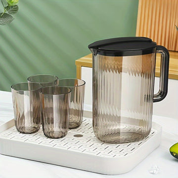 1pc Jarra de Agua Fría de 2L de Gran Capacidad con Tapa - Recipiente de Bebida de Plástico Duradero, Opciones en Teal y Transparente con Asas Negras, Perfecto para la Cocina de Casa y Camping al Aire Libre, Jarra de Agua para Nevera