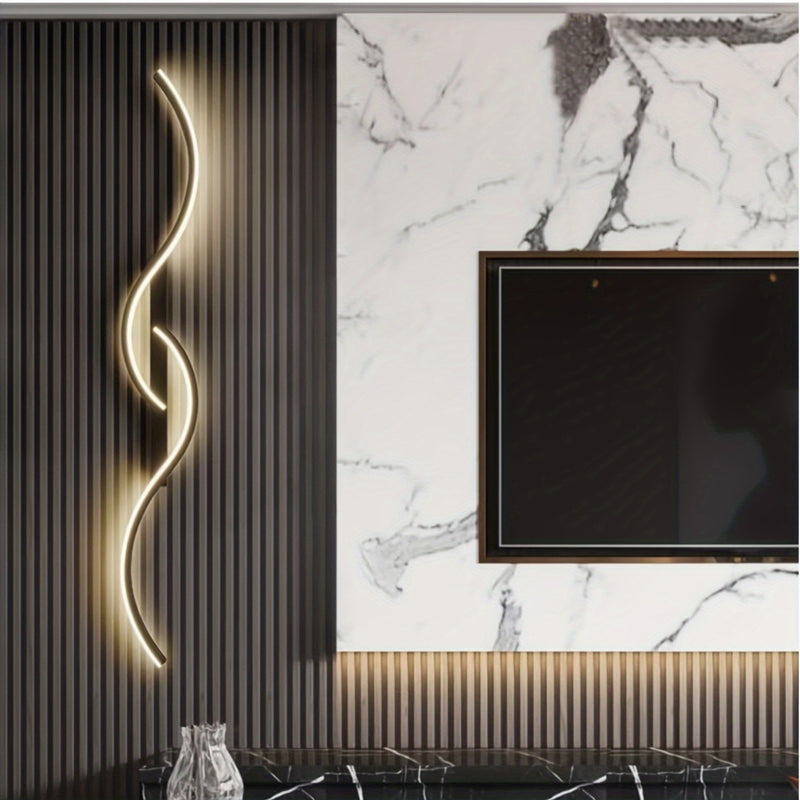 1pc Aplique de pared LED negro moderno, lámpara de pared acrílica lineal de 120 cm, instalación semi empotrada, clip extraíble, cableado, 85 V-265 V, para sala de estar, dormitorio, pasillo, tocador de baño - Bombilla no incluida