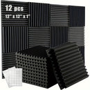 12 piezas de esponja absorbente de sonido con adhesivo, 30.48 cm x 30.48 cm x 2.54 cm, alta densidad ignífuga para estudio de grabación aislamiento acústico corrugado