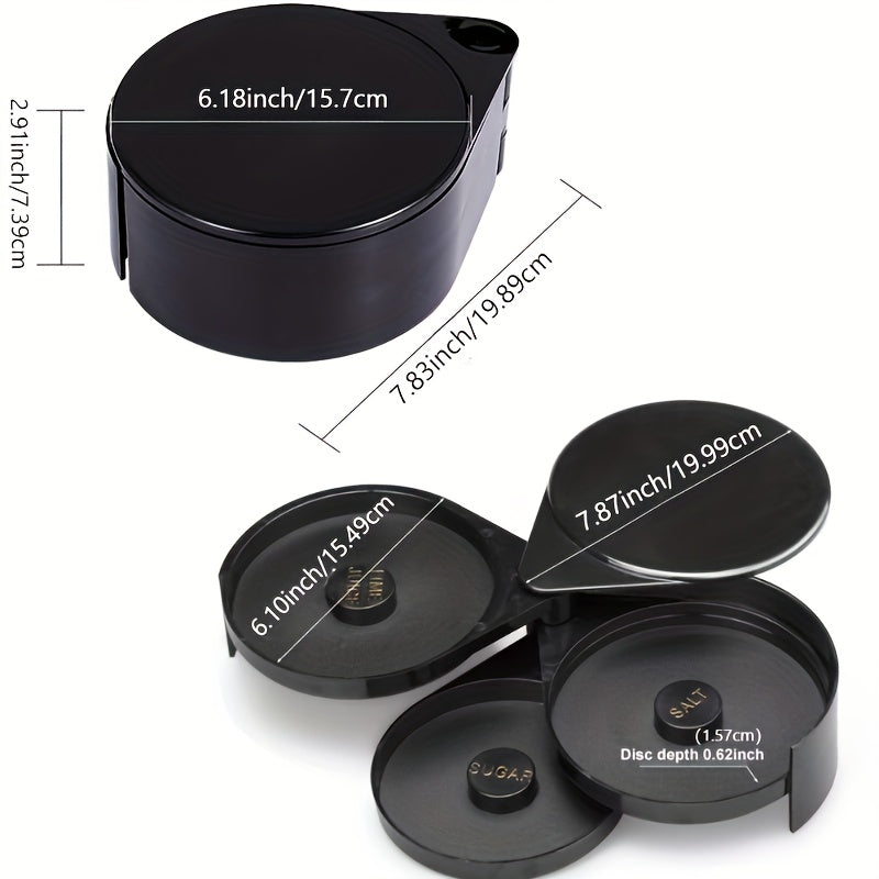 Caja de condimentos para cócteles de 3 niveles en plástico negro - Margarita, sal, azúcar y jugo, con tazas medidoras y tapas para bar en casa