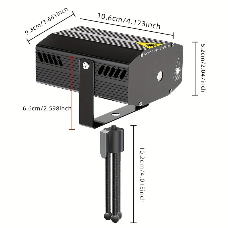 Mini proyector de discoteca con control de sonido, luz estroboscópica automática, láser y cable de alimentación USB de 99.97 cm, ideal para fiestas de cumpleaños, bodas, bares, KTV, discotecas, fiestas en casa, Halloween y Navidad (sin control remoto) (A