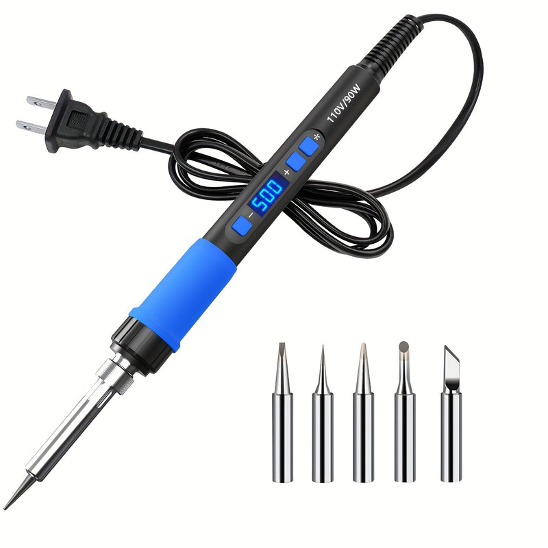 Kit de soldador, ILIBILIB 110V 90W LCD pantalla digital ajustable temperatura soldador 180 a 500°C, 6 en 1 termostato calentamiento rápido inteligente kit de soldador para soldadura DIY reparación, azul