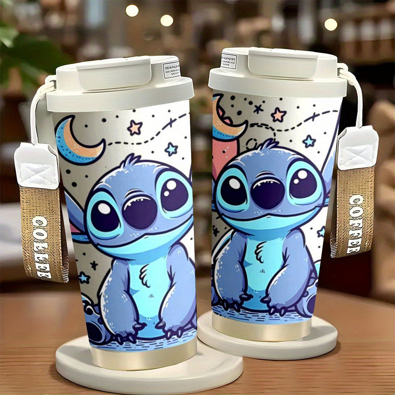 Taza de viaje de acero inoxidable Stitch de 18oz - Aislamiento de doble capa, Diseño de dibujos animados lindo, Ideal para bebidas calientes y frías, Perfecto para uso en coche, Taza de viaje para café