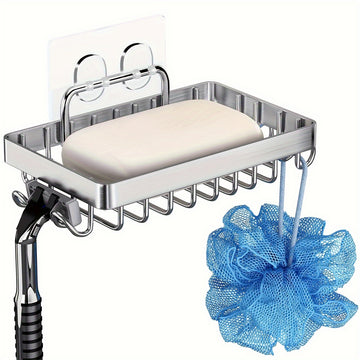 1 Pieza, Soporte Para Jabón De Ducha Con 4 Ganchos, De Acero Inoxidable A Prueba De Óxido, Soporte Para Jabón Montado En La Pared De Estilo Granja Para Ducha, Esponja De Cocina