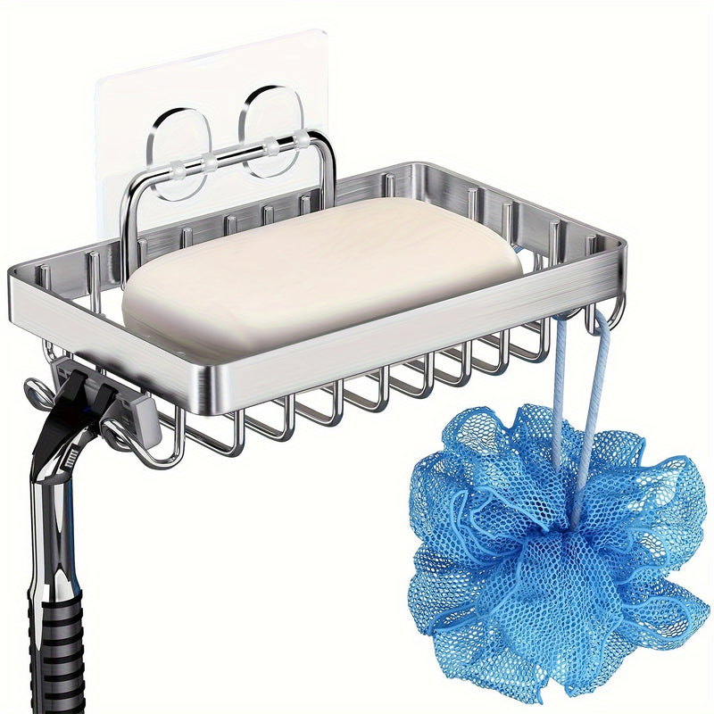 1 Pieza, Soporte Para Jabón De Ducha Con 4 Ganchos, De Acero Inoxidable A Prueba De Óxido, Soporte Para Jabón Montado En La Pared De Estilo Granja Para Ducha, Esponja De Cocina