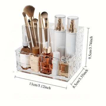 Organizador de maquillaje transparente de lujo con divisores, almacenamiento de cosméticos para lápices de cejas y cuidado de la piel, organizador plástico liviano para baño o tocador, organizadores de maquillaje