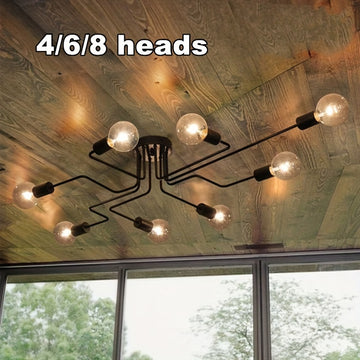 1pc Lámpara de techo moderna de estilo industrial con 4/6/8 cabezales, lámpara de varilla múltiple de hierro forjado para decoración del hogar, comedor, cafetería o bar