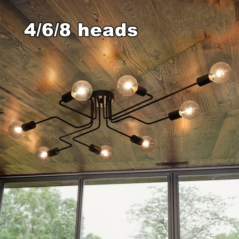 1pc Lámpara de techo moderna de estilo industrial con 4/6/8 cabezales, lámpara de varilla múltiple de hierro forjado para decoración del hogar, comedor, cafetería o bar