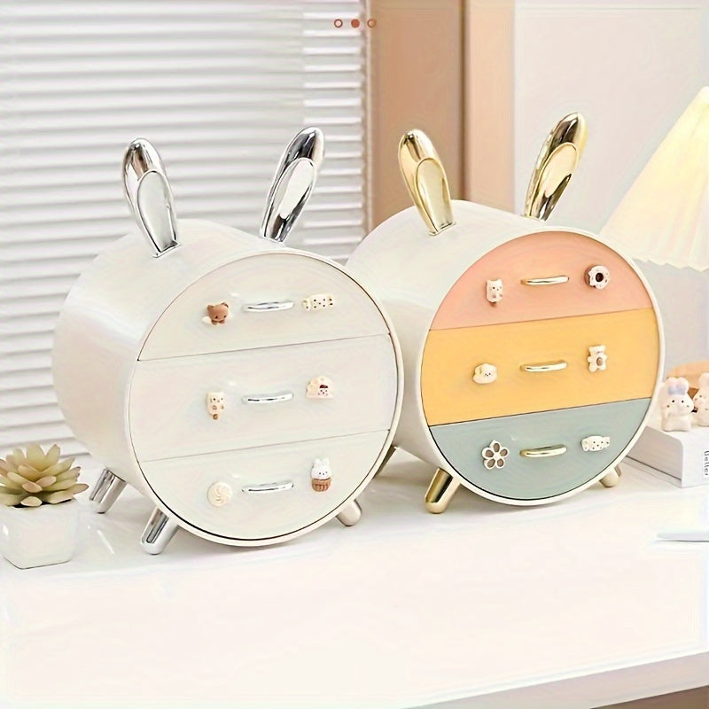 Caja organizadora de maquillaje con temática de conejo, gran capacidad y multifuncional, ideal para organizar cosméticos