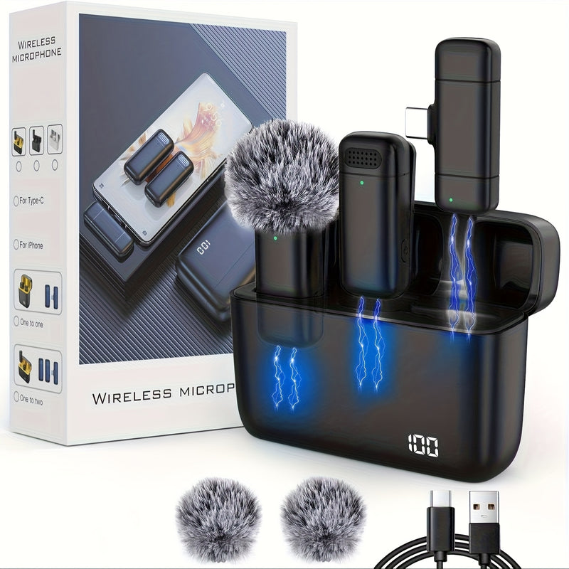 Microfono sin varillas Inteligente con Cancelación de Ruido 2.4Ghz Beebop, Diseño Antiviento y Pantalla Digital, Incluye Estuche de Carga (2 Unidades), Ideal para Vlogging, Reuniones, Aprendizaje y Grabación de Videos Cortos