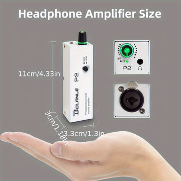 Amplificador portátil de monitores intraurales BOLANLE P2 con entradas XLR y TRS, salida de 3.5mm, interruptor estéreo/monofónico, para tecladistas, bateristas y guitarristas - Funciona con batería, metal, batería no incluida, configuración de estudio |