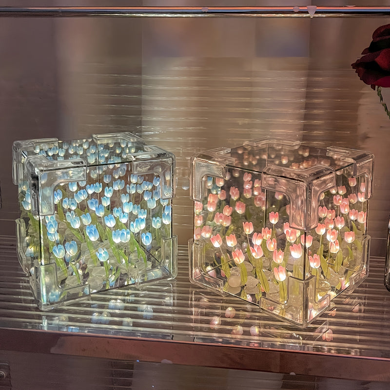 1pc 20LEDS/20 Flores Tulipán Nocturno DIY, Mar de Flores 3D, Accesorios de Escritorio Exquisitos, Regalos Íntimos para Novias, Familia, Compañeros de Clase y Amigos, Regalos para el Día de la Madre, Regalos de Cumpleaños