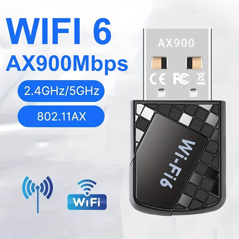 Adaptador WiFi AX900Mbps USB para PC, Adaptador sin varillas Dual-Band 600Mbps 5GHz+286Mbps 2.4GHz Transceptor de Red Inalámbrica con Controlador Integrado WPA3 para Portátil y Escritorio, Compatible con Windows 11/10/7