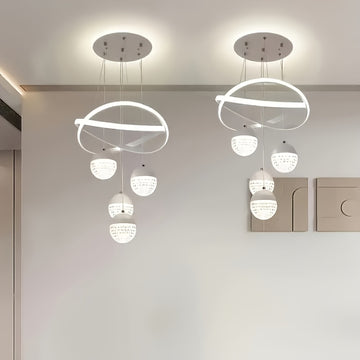 Lámpara de techo moderna con luces LED, montaje semienterrado con decoración de cristal, marco de metal, hardware de instalación fácil, para comedor, apartamento o bar, iluminación de techo | Acabado metálico elegante | Luces LED regulables, lámparas par
