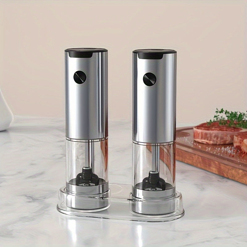 Molino de Sal y Pimienta Eléctrico Cheer Moda, 1/2 piezas, Acero Inoxidable con Recipiente Transparente, Funciona con Pilas, Esenciales de Cocina, Pilas AAA No Recargables, Ideal para Regalos de Hogar y Vacaciones