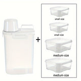 5 piezas de recipientes herméticos para alimentos de polipropileno, diseño cuadrado, ideales para arroz, cereales, nueces y harina, incluye 4 tazas medidoras con tapas, esenciales de cocina, seguridad alimentaria, almacenamiento de arroz