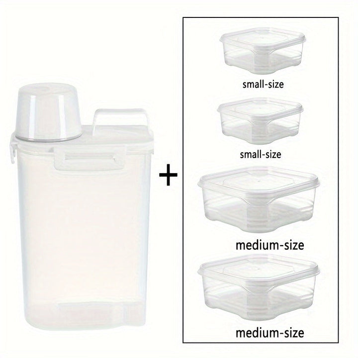 5 piezas de recipientes herméticos para alimentos de polipropileno, diseño cuadrado, ideales para arroz, cereales, nueces y harina, incluye 4 tazas medidoras con tapas, esenciales de cocina, seguridad alimentaria, almacenamiento de arroz