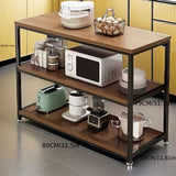 1pc Estante de almacenamiento de cocina clásico de varios niveles, marco de metal con estantes de madera artificial, organizador de almacenamiento abierto para microondas, refrigerios y artículos para el hogar, tablero de fibra de alta densidad, se requi