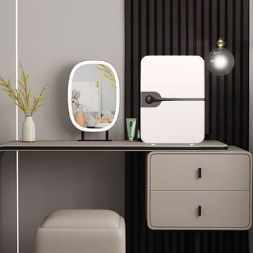 Nevera portátil mini con control de temperatura ajustable, alimentada por USB y asas, ideal para oficina, viajes, picnics, almacenamiento en casa y organización de cosméticos, habitaciones universitarias