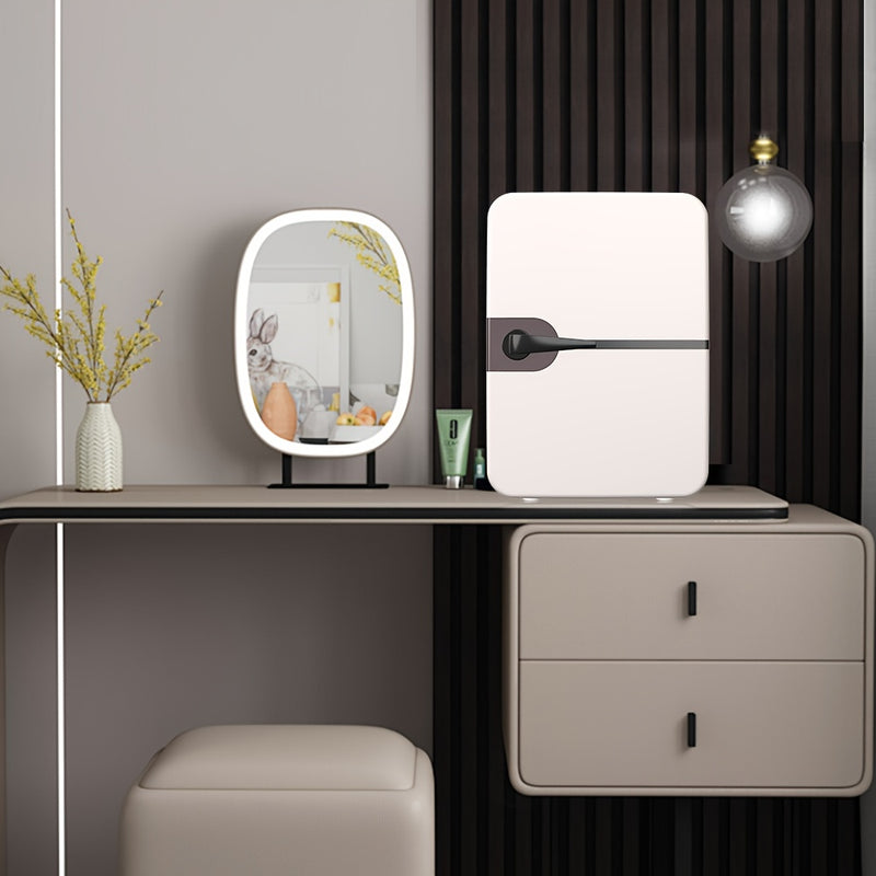 Nevera portátil mini con control de temperatura ajustable, alimentada por USB y asas, ideal para oficina, viajes, picnics, almacenamiento en casa y organización de cosméticos, habitaciones universitarias