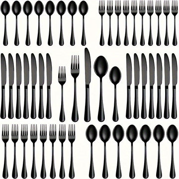 Juego de cubiertos de acero inoxidable estilo occidental, 40 piezas, para 8 personas, color negro, incluye cuchillo, tenedor, cuchara, tenedor de postre y cuchara de postre, ideal para restaurantes familiares, hoteles y banquetes de bodas, seguro para la