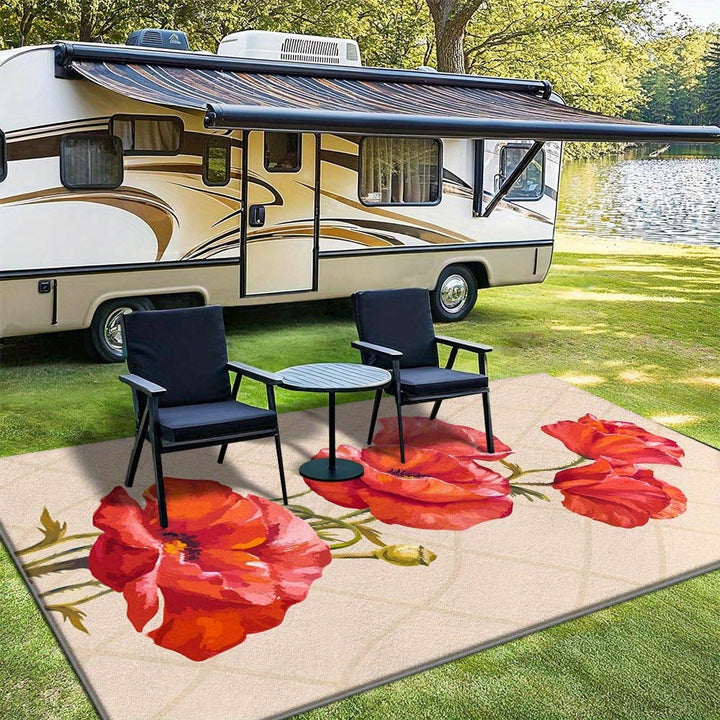 Alfombra de Terciopelo/853g/m² con Estampado Moderno Geométrico Antideslizante y Espesada para Exteriores - Mezcla Perfecta de Lujo y Elegancia, Duradera y Lavable a Máquina en Crema Cuadros Oscuros para Patio o Jardín - Varios Tamaños Disponibles