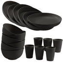 Juego de vajilla irrompible con temática navideña, 18 piezas - Platos, tazones y vasos negros, aptos para lavavajillas y microondas, ideal para cocina, residencias estudiantiles, campamentos, autocaravanas, picnics, reuniones festivas y aventuras al aire