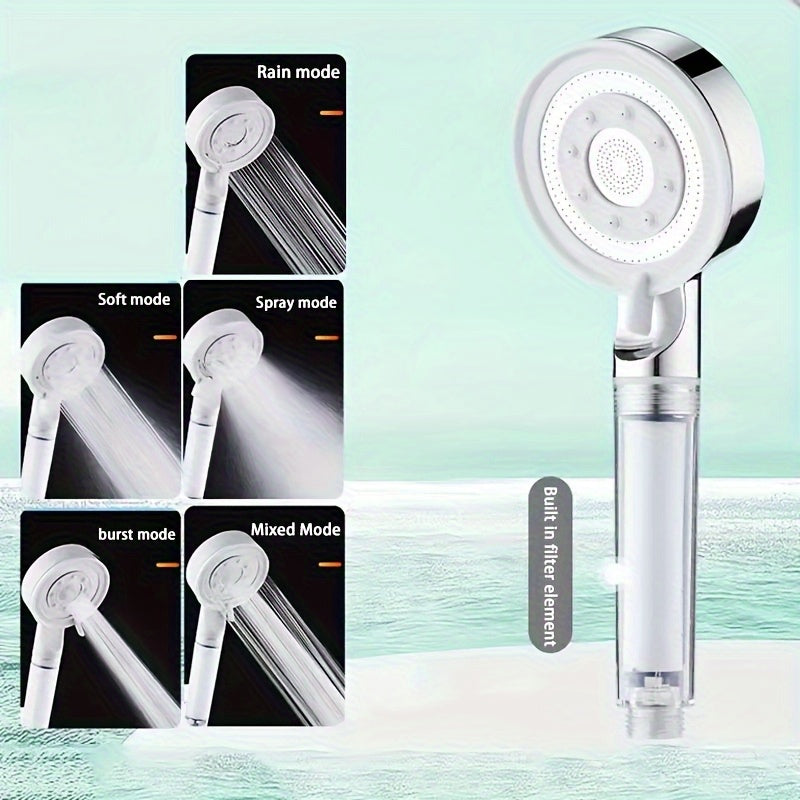 Chorro de Ducha de Alta Presión con 5 Modos, Boquilla Ahorradora, Pistola Acelerada Potente para Baño, Accesorios de Ducha Portátil (1 Ducha + 5 Filtros)