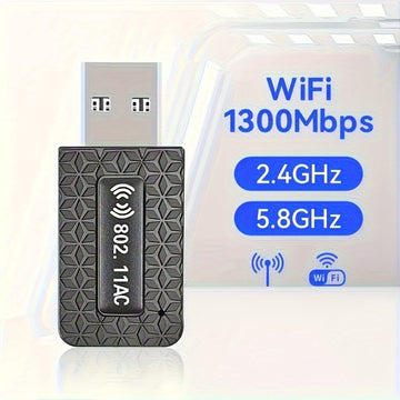 Adaptador WiFi Router para escritorio con 1300Mbps, doble banda 2.4GHz y 5.8GHz, antena de alta ganancia, modo USB, compatible con Windows 7/8/8.1/10/11, batería de botón no recargable, no incluye batería, router para hogar y oficina.