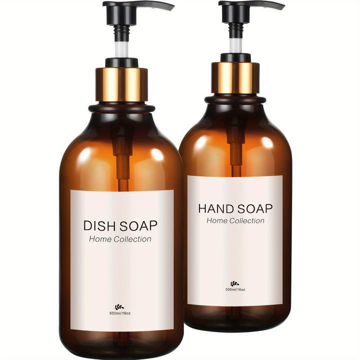 Juego de dispensadores de jabón de 2 piezas GAONLY - Libre de plomo, plástico autosoportante con bomba de bambú - Dispensadores de jabón para manos y platos de 16.9 oz para cocina, baño - Incluye bandeja de bambú - No necesita electricidad