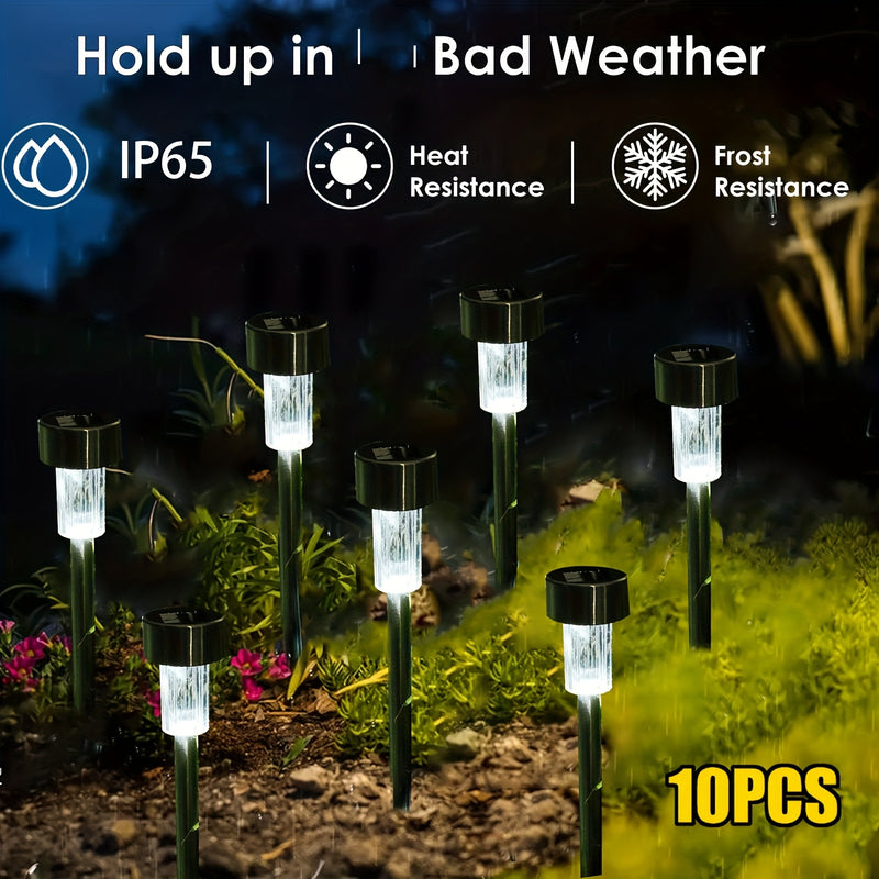 10 piezas de luces solares de sendero KOLYC - Iluminación exterior duradera con lentes claras, diseño de plástico negro para caminos de patio, césped y garajes - Energía solar, instalación fácil, iluminación moderna para jardines y exteriores, luces sola