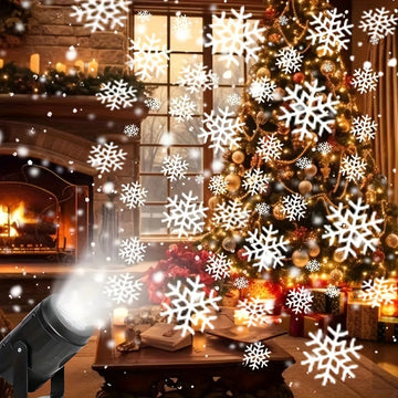 Proyector de copos de nieve con USB, perfecto para decoración navideña en interiores, fiestas de Navidad, luz escénica con patrón giratorio de copos de nieve