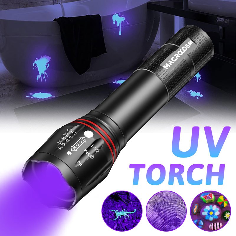 1pc Lámpara de Luz Negra Recargable por USB,Linterna Multifuncional Zoomable Portátil, Luz UV para Cucarachas, Rocas, Resina, Hotel, Detección Brillante