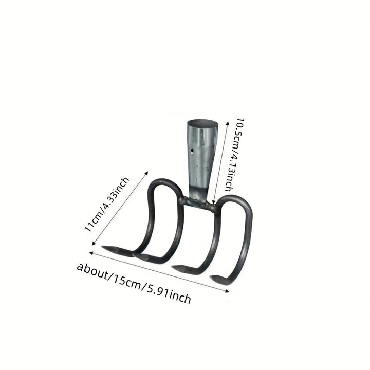 Rastrillo de acero multiusos resistente, ideal para cavar y labrar tierra. Perfecto para jardines, obras y limpieza en playas. Diseñado con metal duradero para uso fácil en condiciones adversas, herramienta esencial de mantenimiento