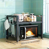 Estante de cocina metálico ajustable LDQ, soporte de microondas telescópico de 32-64cm con 6 ganchos, ajustable en altura, capacidad de 30kg, acabado pintado, doble propósito para cocinas comerciales y domésticas, estante de especias, comercial