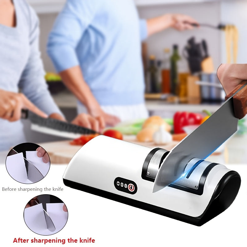 1 pieza, Piedra de afilar cuchillos eléctrica con control de 2 velocidades, Adecuada para cuchillos de cocina y hojas abiertas, Herramienta portátil para uso doméstico para afilar tijeras y cuchillos rápidamente puliendo las hojas de acero