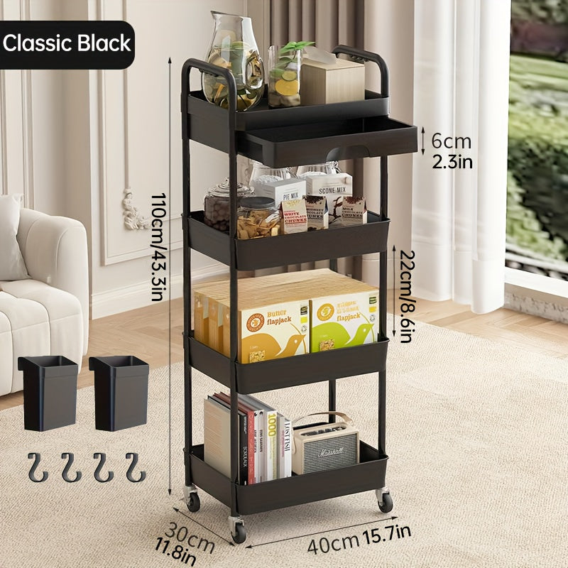 Carrito de almacenamiento móvil para cocina, caja rodante con cajones extraíbles, carrito resistente de 3 y 4 niveles con ruedas bloqueables para baño, sala, cocina, snacks, manualidades, cosméticos y decoración del hogar