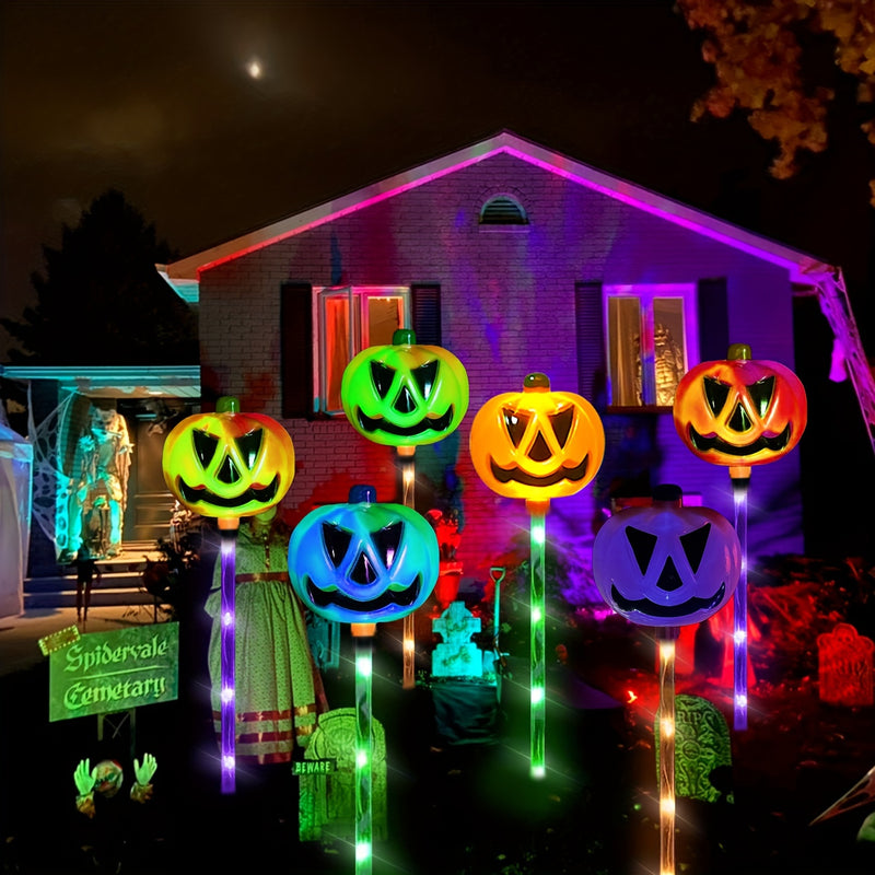 Luces de Calabaza Cambiantes con Energía Solar, Juego de 6 Calabazas Espeluznantes Impermeables IP65 para Halloween, Navidad, Decoración de Patio, Jardín y Caminos, Adornos de Cementerio