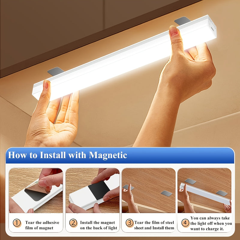 Luces LED con Control de Voz y Detección de Humanos, Patrón de Rayas Moderno, Instalación Independiente en el Techo, Iluminación Ajustable, Adorno de Metal Cepillado, Pantalla de Plástico, Batería de Litio Recargable, Carga USB, Adecuado para Dormitorio,