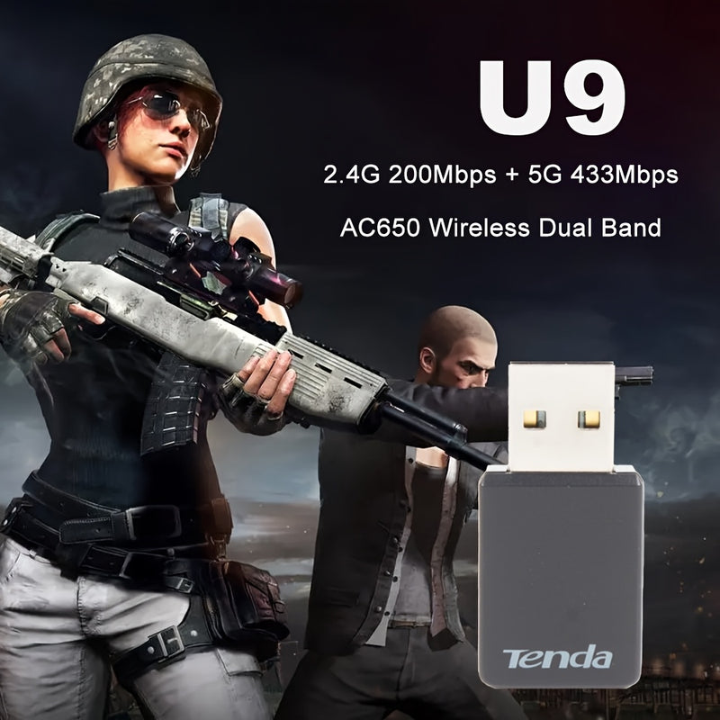 Adaptador inalámbrico Tenda U9 AC650Mbps, doble banda, autoinstalación, USB, 802.11ac, Ethernet, receptor inalámbrico ZZM TRADING