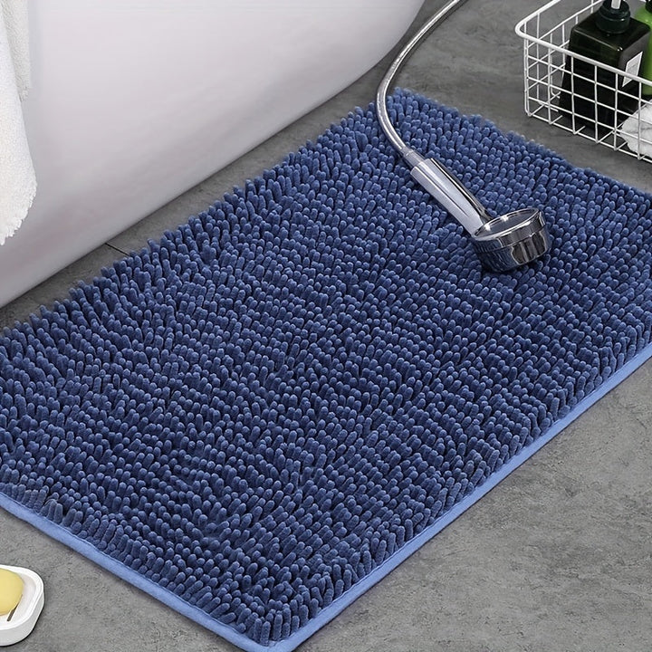 Alfombra de baño de felpa, 1 pieza - Antideslizante, lavable, de poliéster con respaldo de PVC, diseño rectangular para decoración de baño, dormitorio, sala de estar y entrada, alfombra de baño|alfombra decorativa|alfombra lavable a máquina