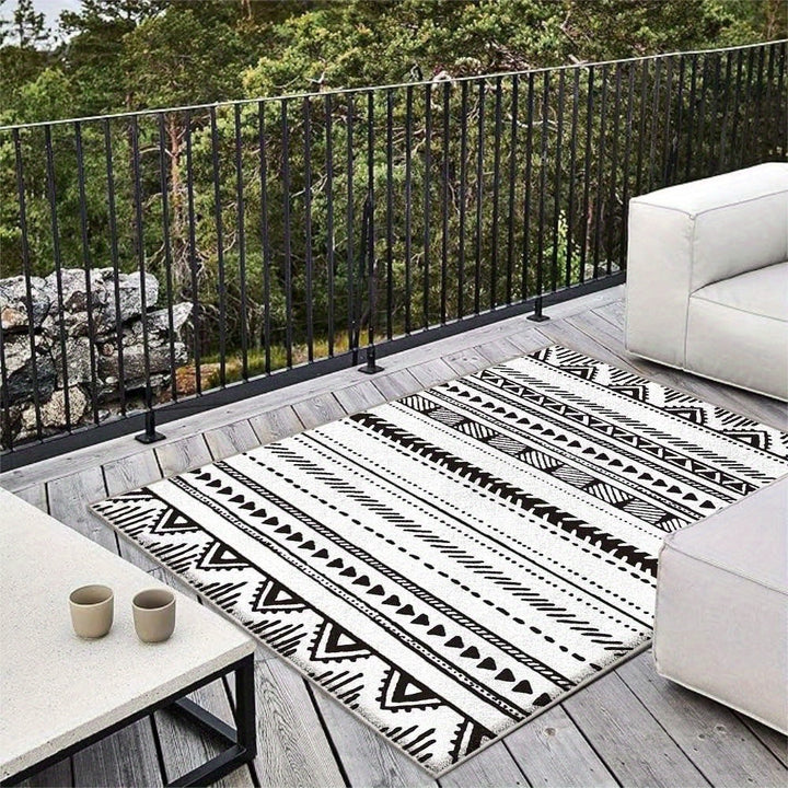 Alfombra de Terciopelo/853g/m² Poliéster Lujo Ligero Minimalista con Patrón Geométrico para Balcón y Jardín, Ultra Suave Antideslizante Toque Francés, Experiencia de Elegancia Sofisticada en Crema, Diseño Moderno a Rayas, Lavable a Máquina Tejido Plano L