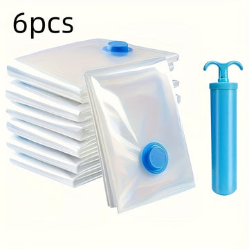 6pcs Bolsas de Almacenamiento al Vacío con 1 Bomba Manual, Bolsa de Viaje de Plástico Portátil para Ropa, Adecuada para Mantas, Ropa de Cama, Ropa, Edredones, Ideal para Suministros del Hogar, Bolsa de Ahorro de Espacio de Almacenamiento Imprescindible