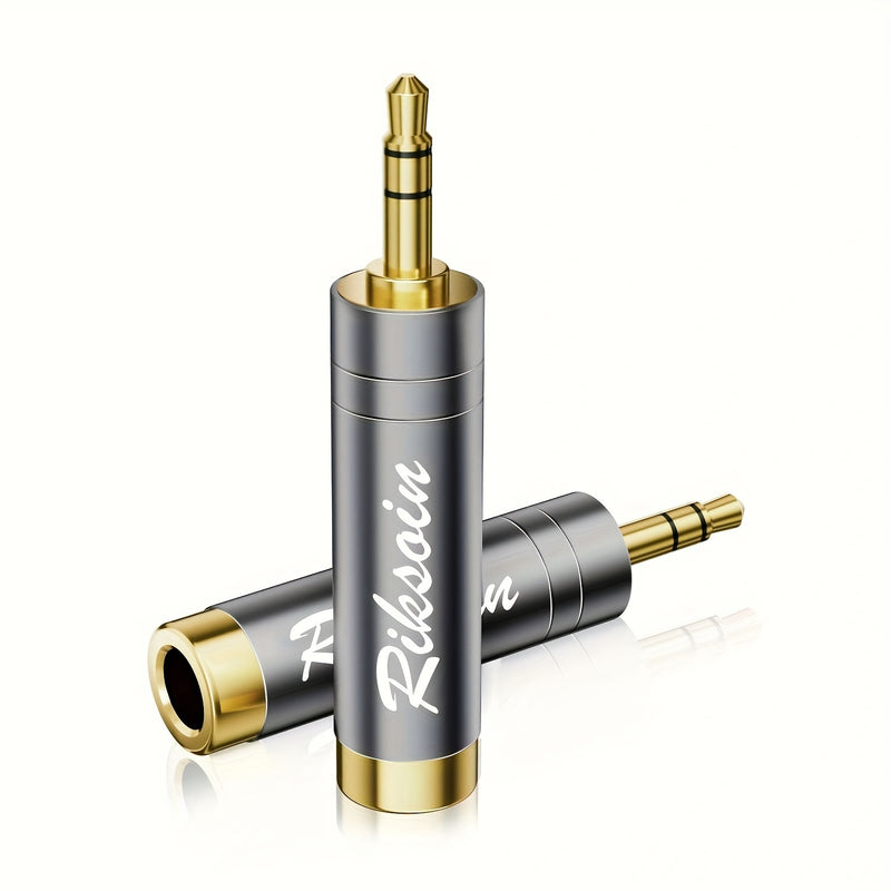 Adaptador de 3,5 mm a 6,5 mm de Riksoin, enchufe chapado en oro, reducción de ruido, accesorio musical universal para guitarra, piano digital, micrófono, altavoces, amplificador, aleación, gris, sin alimentación.