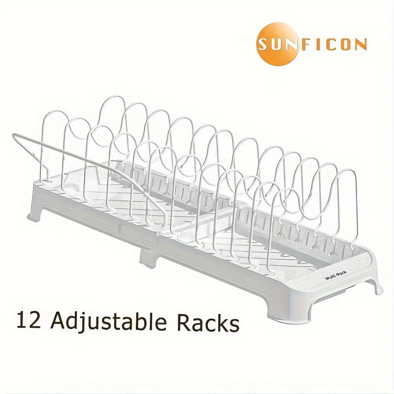 Organizador Expandible de Ollas y Sartenes, Organizador de Ollas y Sartenes Expandible Multifuncional de 12 pzas para Gabinete con Compartimentos Ajustables, Tapa y Almacenamiento de Utensilios de Cocina
