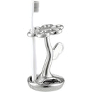 Portacepillos de dientes para baño, contenedor de almacenamiento cerámico en forma de flor, puede sostener 6 cepillos de dientes estándar (Plateado)