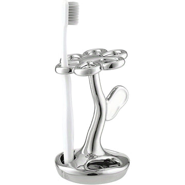 Portacepillos de dientes para baño, contenedor de almacenamiento cerámico en forma de flor, puede sostener 6 cepillos de dientes estándar (Plateado)