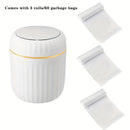 Bote de basura de escritorio con tapa de presión de 1 toque, diseño acanalado para control de olores, cilíndrico compacto para oficina, hogar, escritorio, sala de estar o estudio, en blanco con detalles amarillos, mini bote de basura para escritorio, org